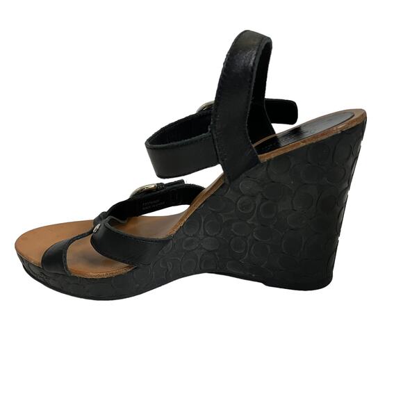 Coach Womens Elize Black Leather Signature Wedge Open Toe Strap Sandals Size 7M - Picture 7 of 13